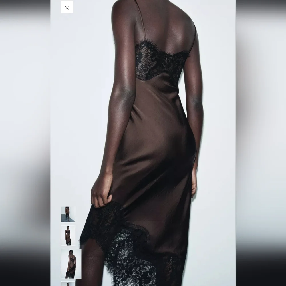 Zara Chocolate Asymmetrical Dress with Lace - Picture 3 of 11